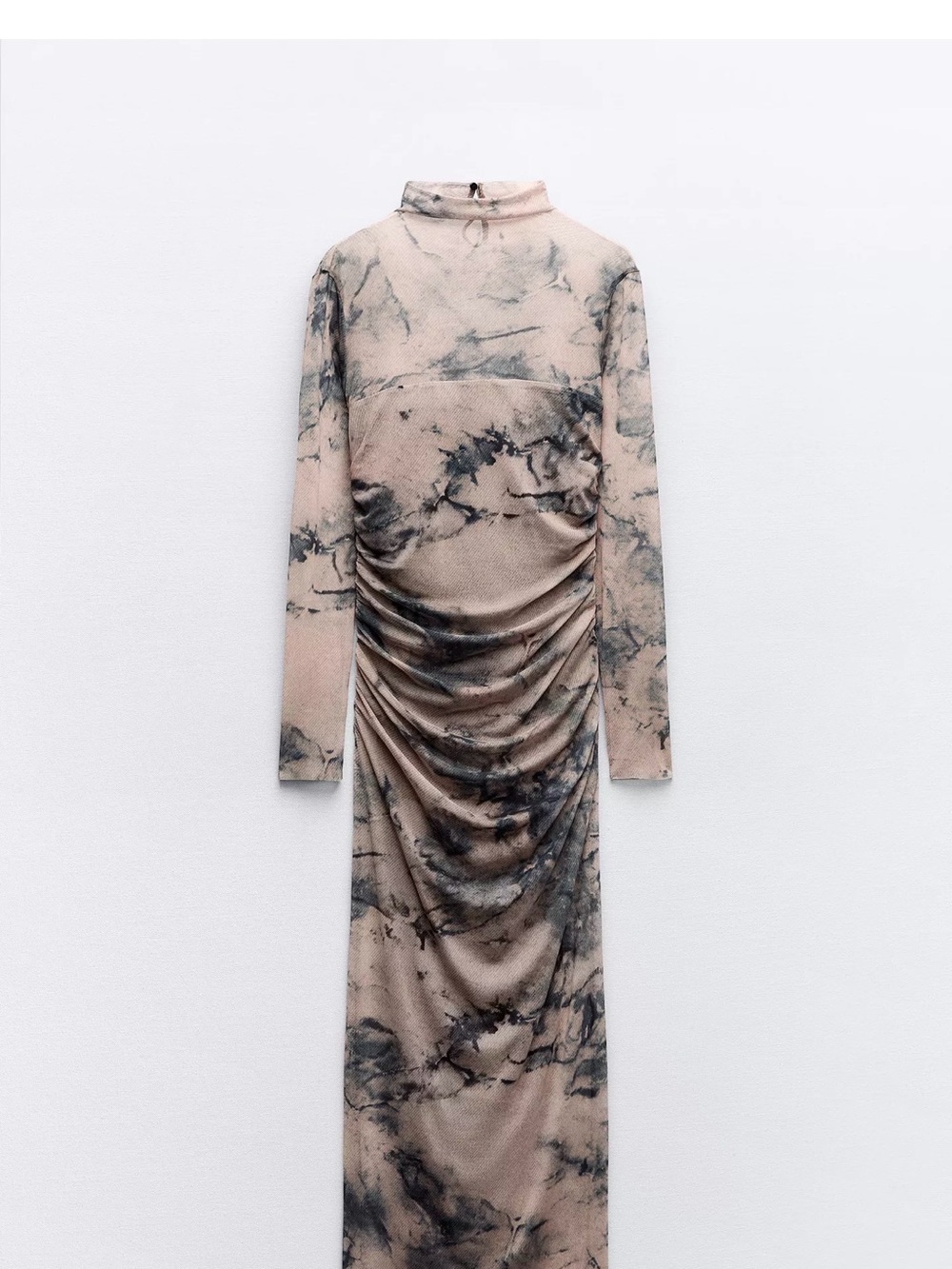 Zara Printed Tulle Long Sleeve Midi Dress